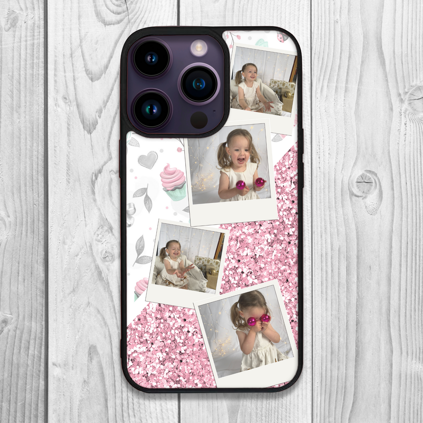 All Things Pretty Floral and Chunky Glitter Personalised Photo Collage Case