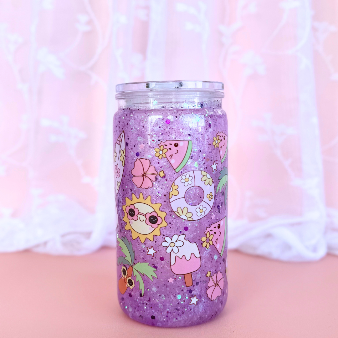 Purple Tropical Summer Fun Snow Globe Tumbler