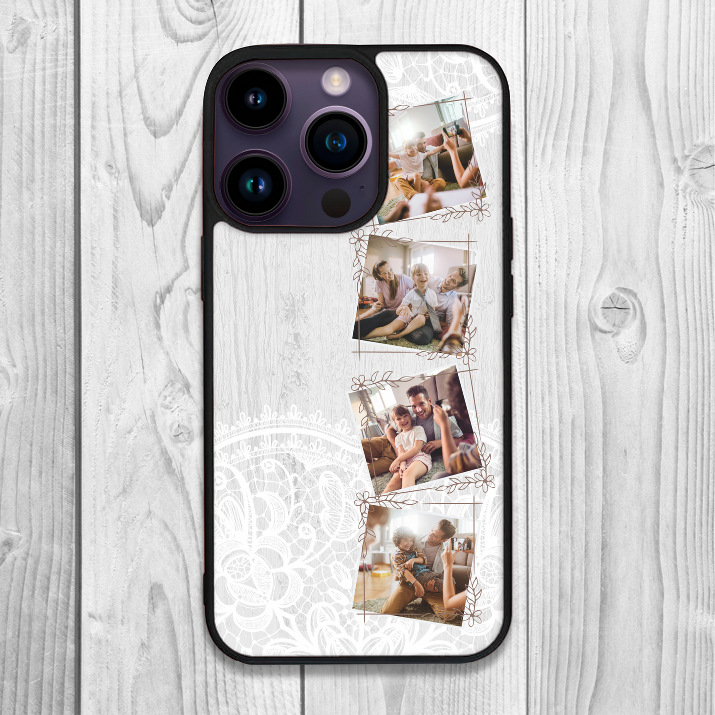 Wood Lace Chic Personalised Photo Collage Phone Case