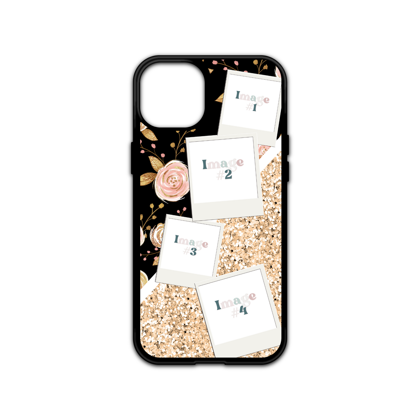 Into The Gold Floral and Chunky Glitter Personalised Photo Collage Case