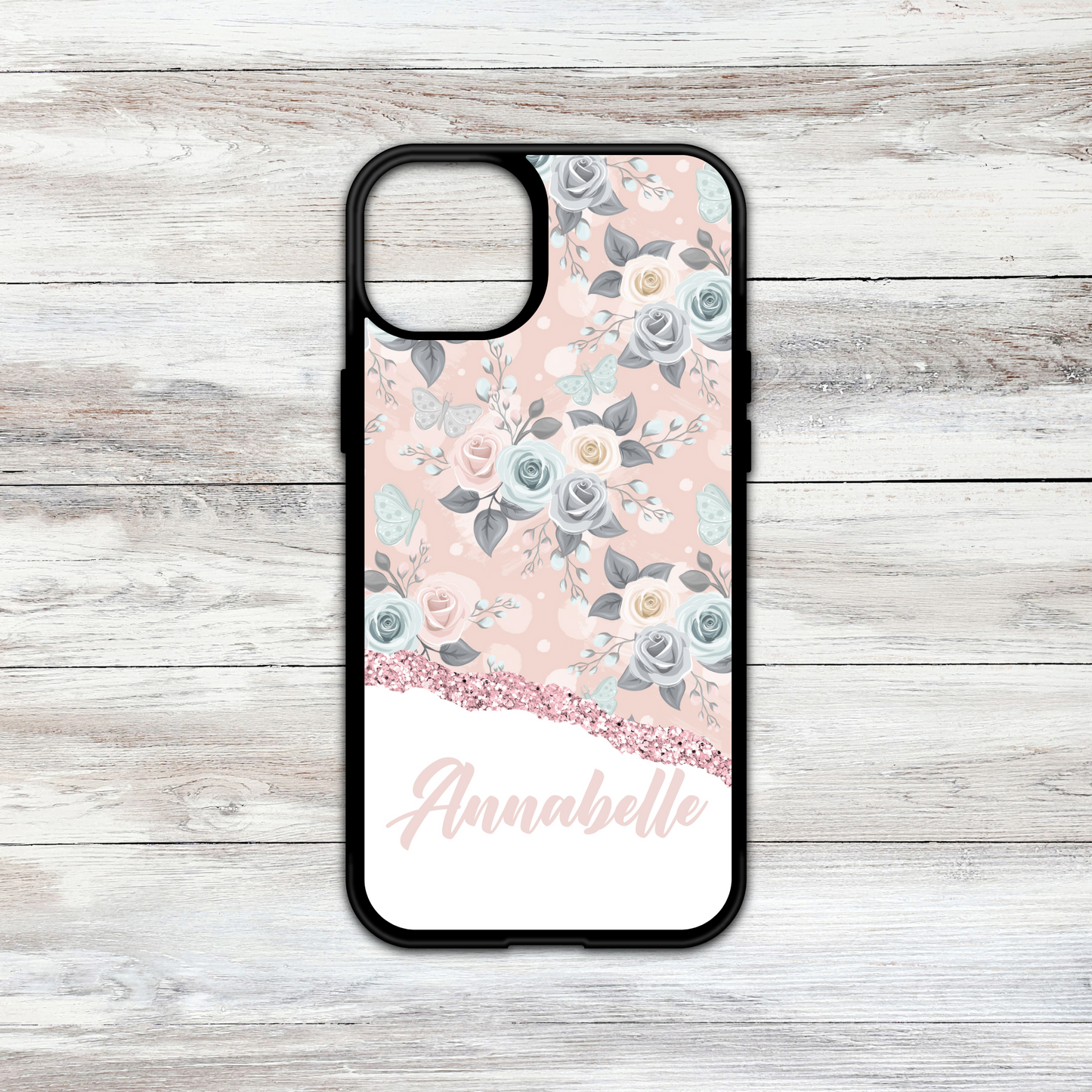 Butterfly Blush Watercolour Floral Personalised Name Case