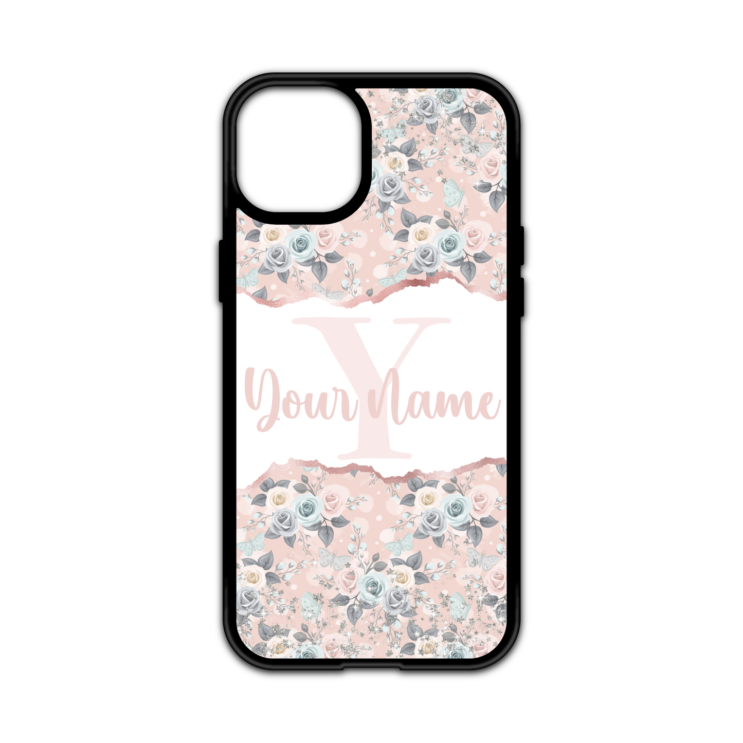 Butterfly Blush Floral Personalised Initial and Name Case