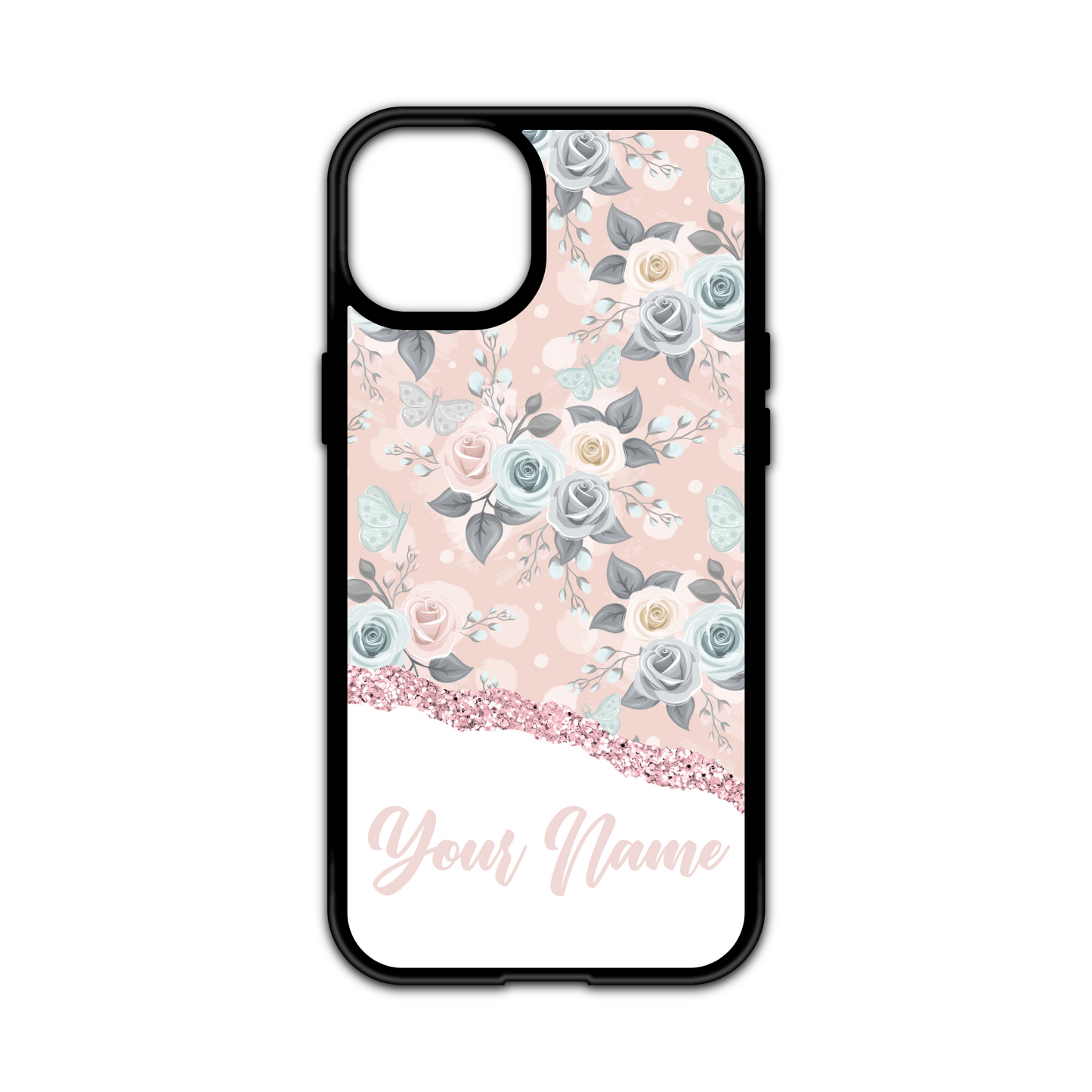 Butterfly Blush Watercolour Floral Personalised Name Case