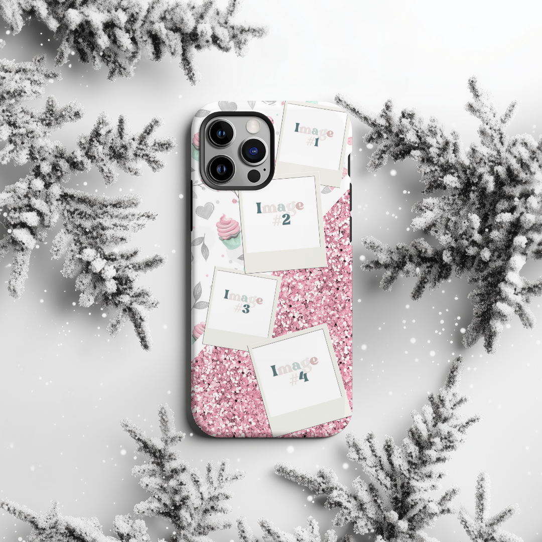 Watercolour Floral and Chunky Glitter Personalised Photo Collage Case