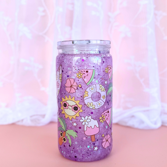Purple Tropical Summer Fun Snow Globe Tumbler