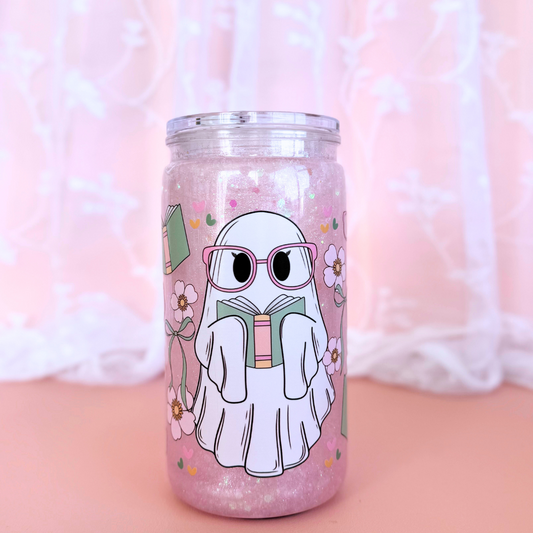 Pastel Pink Bookish Girly Snow Globe Tumbler