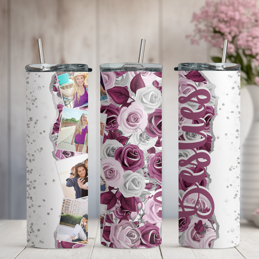 Personalised Ruby Romantic Floral Photo Collage 20oz Skinny Tumbler