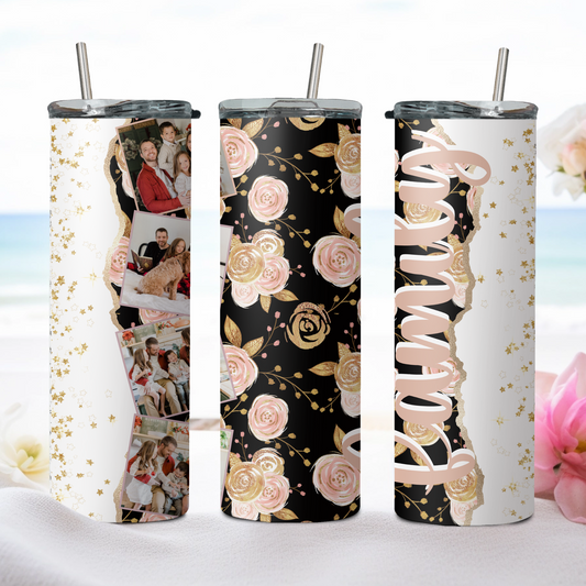 Personalised Into The Gold Floral Photo Collage 20oz Skinny Tumbler