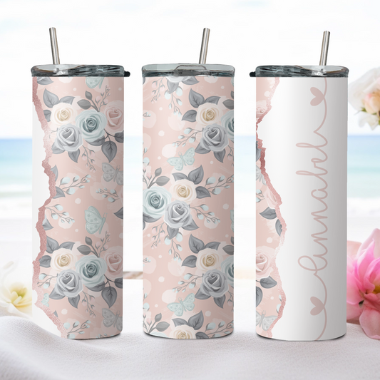 Personalised Butterfly Blush Name 20oz Skinny Tumbler