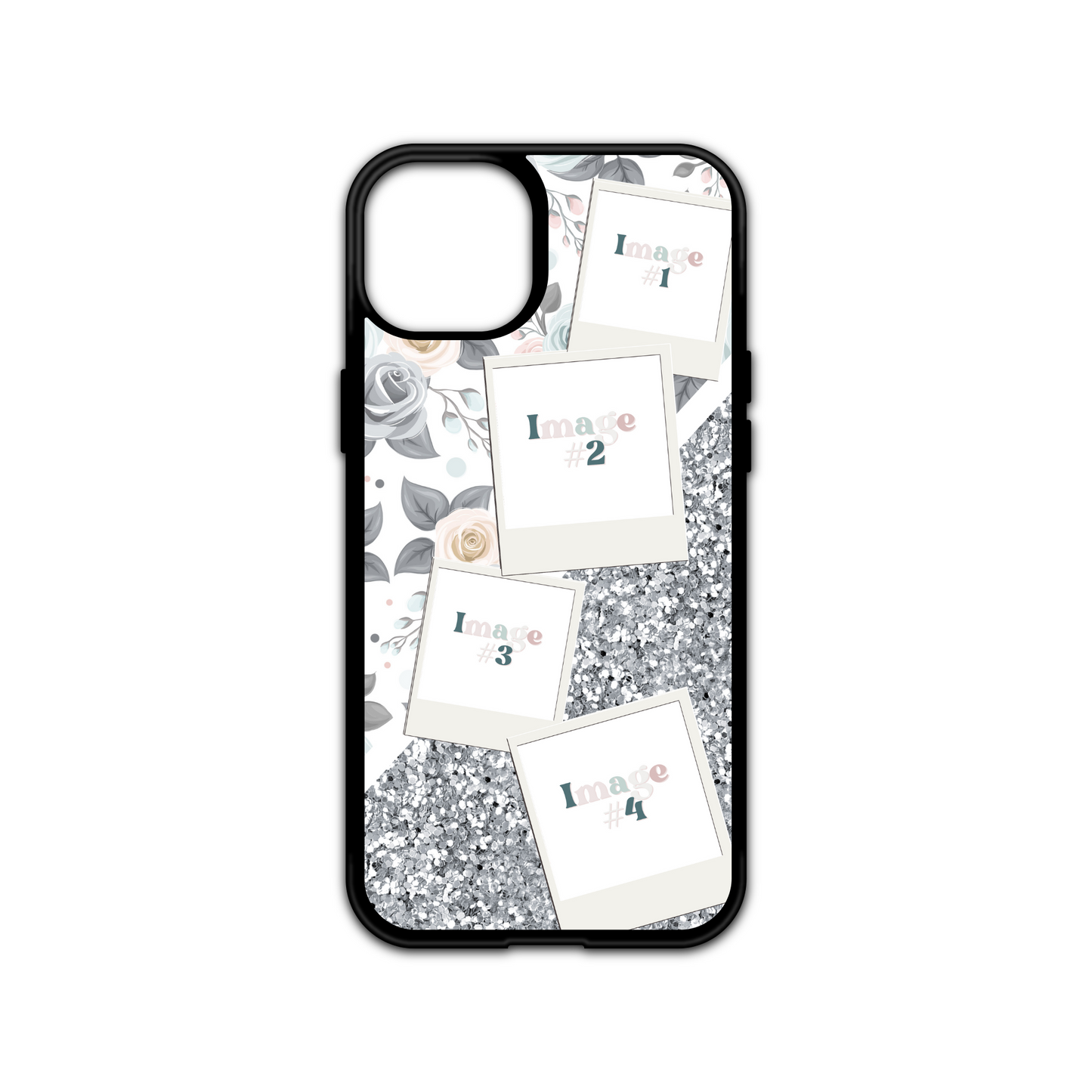 Winter Wonderland Floral and Chunky Glitter Personalised Photo Collage Case