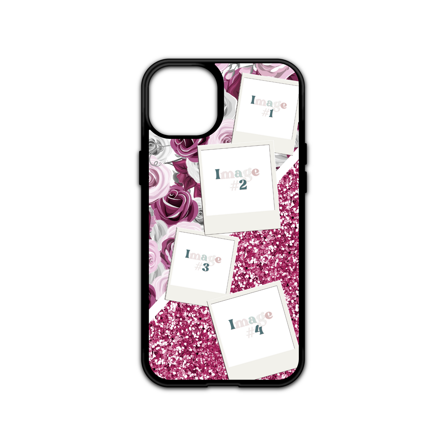 Ruby Romantic Floral and Chunky Glitter Personalised Photo Collage Case