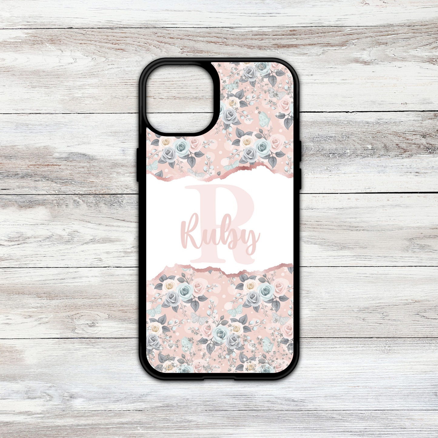 Butterfly Blush Floral Personalised Initial and Name Case