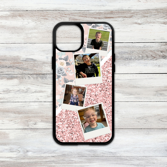 Butterfly Blush Floral and Chunky Glitter Personalised Photo Collage Case